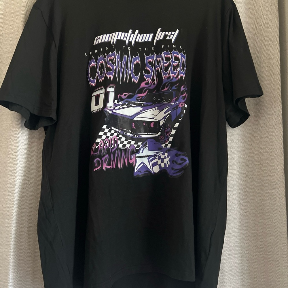 ROMWE Black Cosmic Speed Graphic Tee XXL